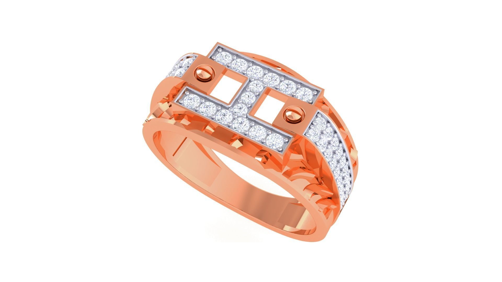 Letter H Screw Head Men Groom Gents Diamond Ring 3dm stl obj 3D print model_4