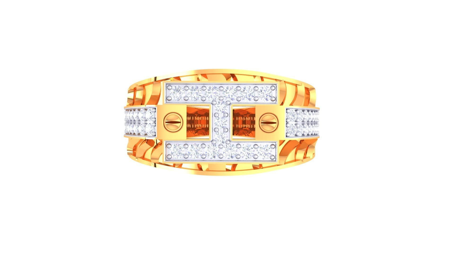 Letter H Screw Head Men Groom Gents Diamond Ring 3dm stl obj 3D print model_5