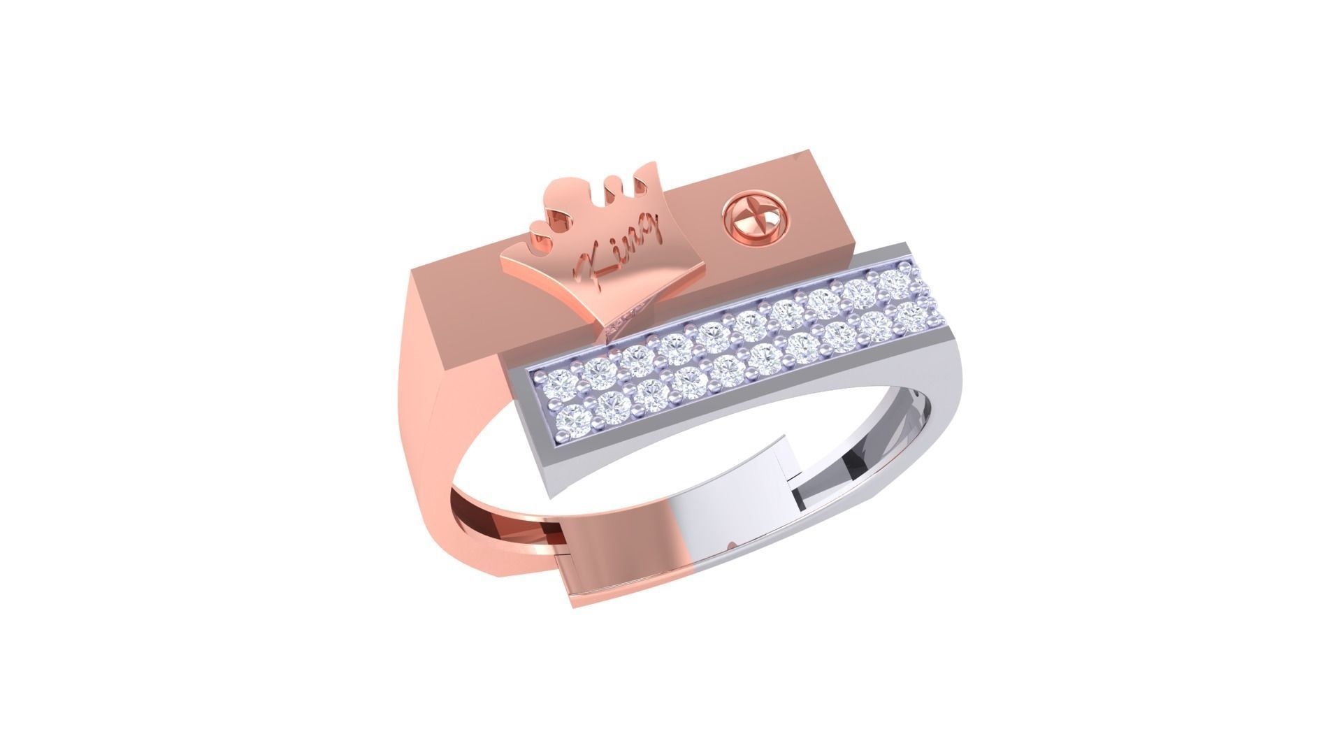 King Men Groom Gents Diamond Ring 3dm stl obj mtl 3mf glb 3D print model_3