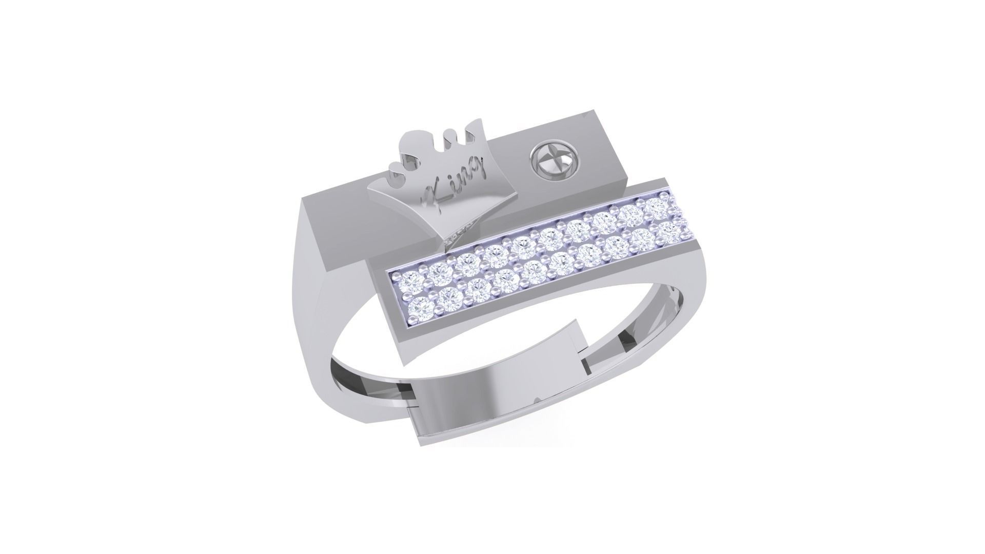 King Men Groom Gents Diamond Ring 3dm stl obj mtl 3mf glb 3D print model_1