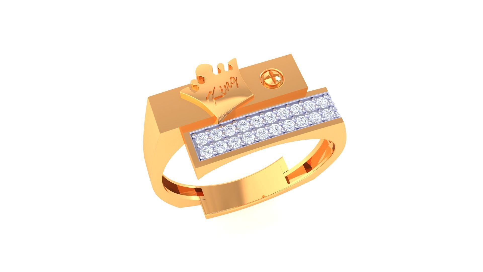 King Men Groom Gents Diamond Ring 3dm stl obj mtl 3mf glb 3D print model_2