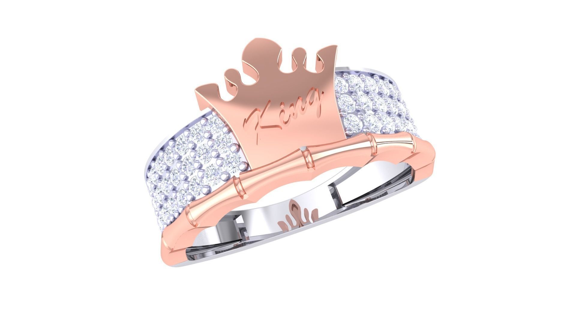 King Men Groom Gents Diamond Ring 3dm stl obj mtl 3mf glb 3D print model_3