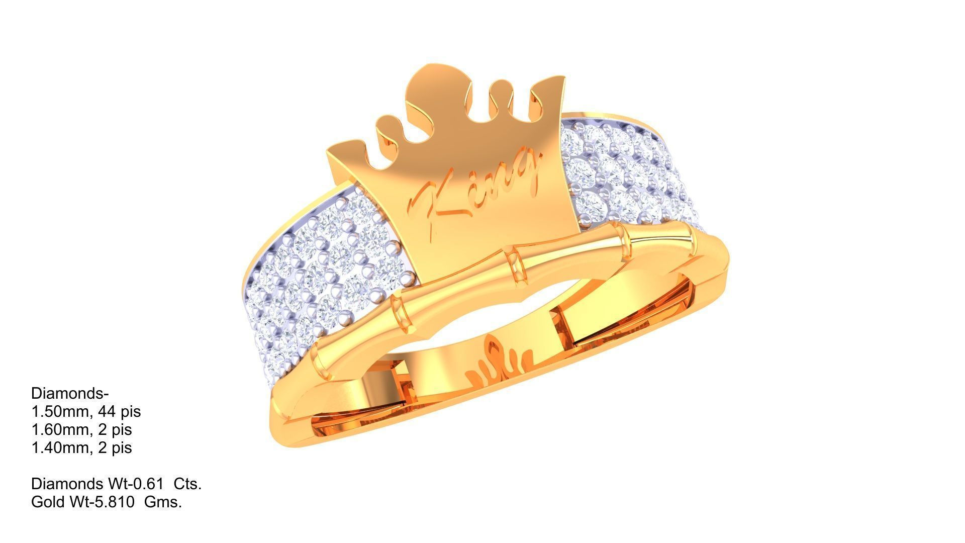 King Men Groom Gents Diamond Ring 3dm stl obj mtl 3mf glb 3D print model_4