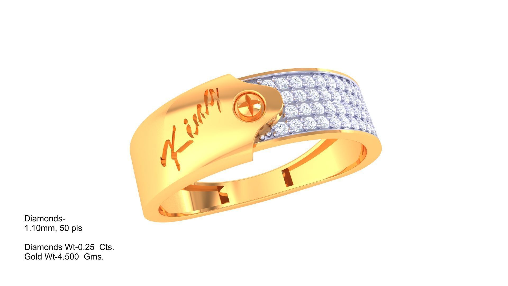 King Men Groom Gents Diamond Ring 3dm stl obj mtl 3mf glb 3D print model_4