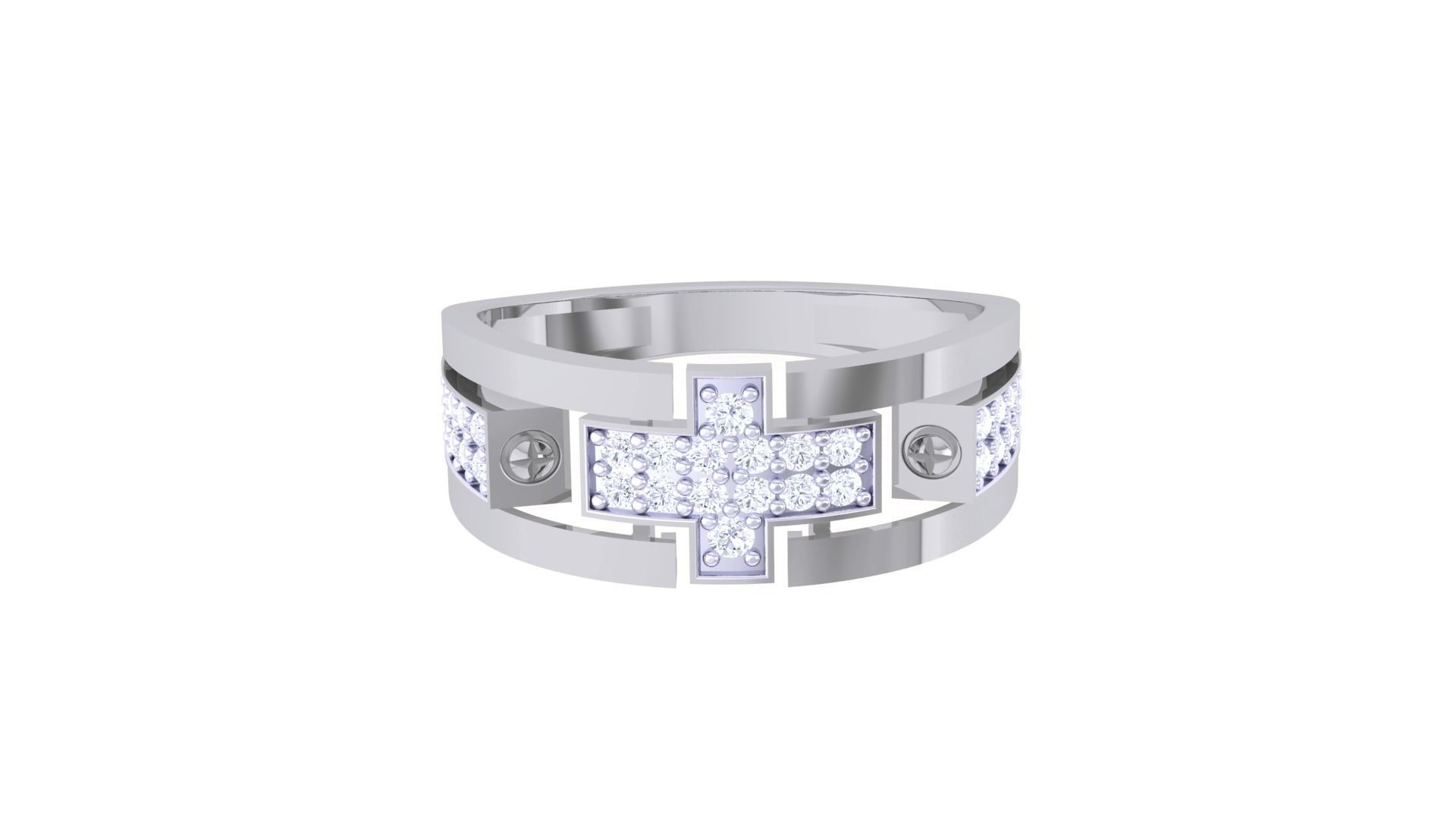 Cross Men Groom Gents Diamond Ring 3dm stl obj mtl 3mf glb 3D print model_5