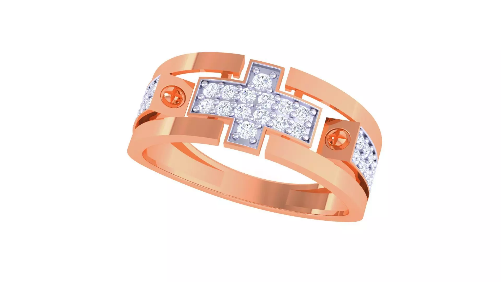 Cross Men Groom Gents Diamond Ring 3dm stl obj mtl 3mf glb 3D print model_0