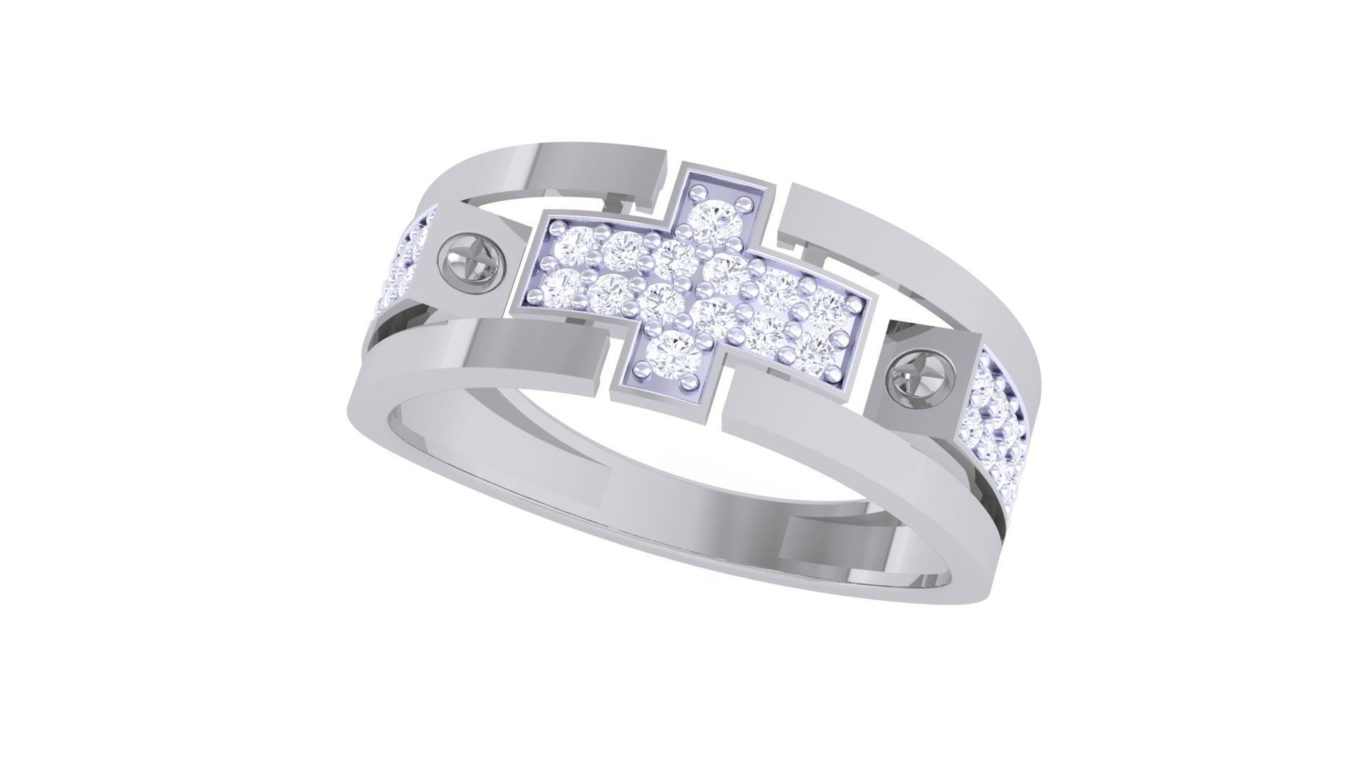 Cross Men Groom Gents Diamond Ring 3dm stl obj mtl 3mf glb 3D print model_1
