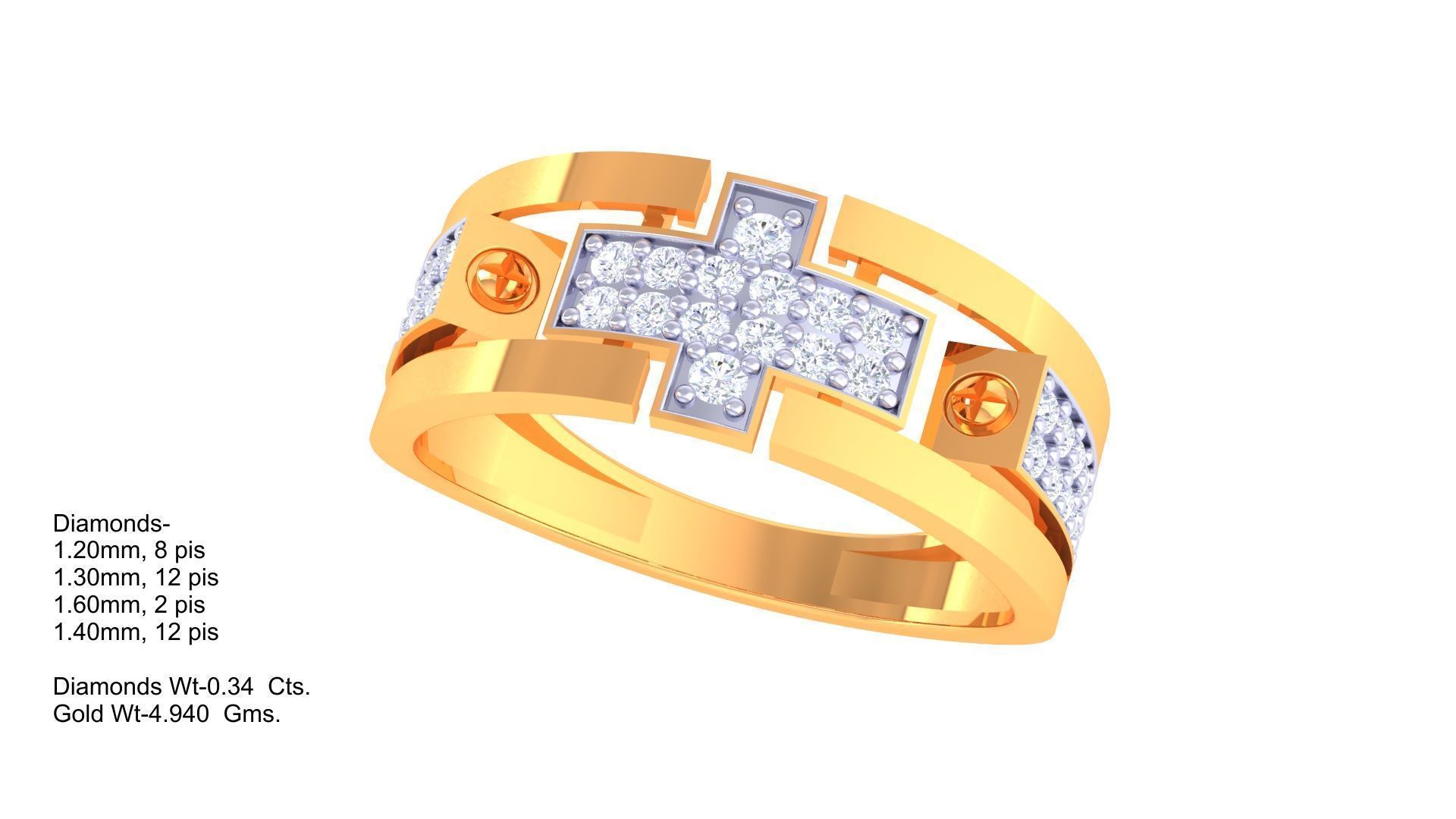 Cross Men Groom Gents Diamond Ring 3dm stl obj mtl 3mf glb 3D print model_4