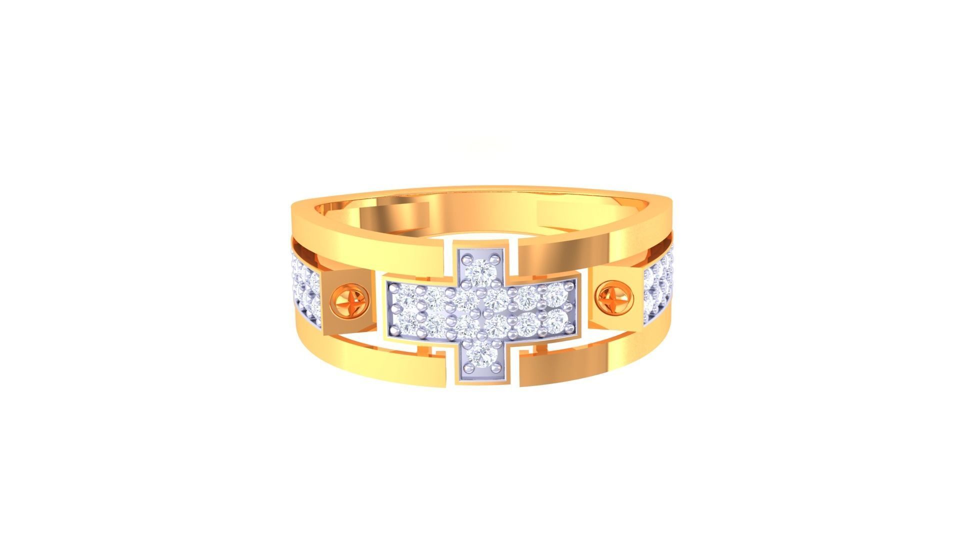 Cross Men Groom Gents Diamond Ring 3dm stl obj mtl 3mf glb 3D print model_6