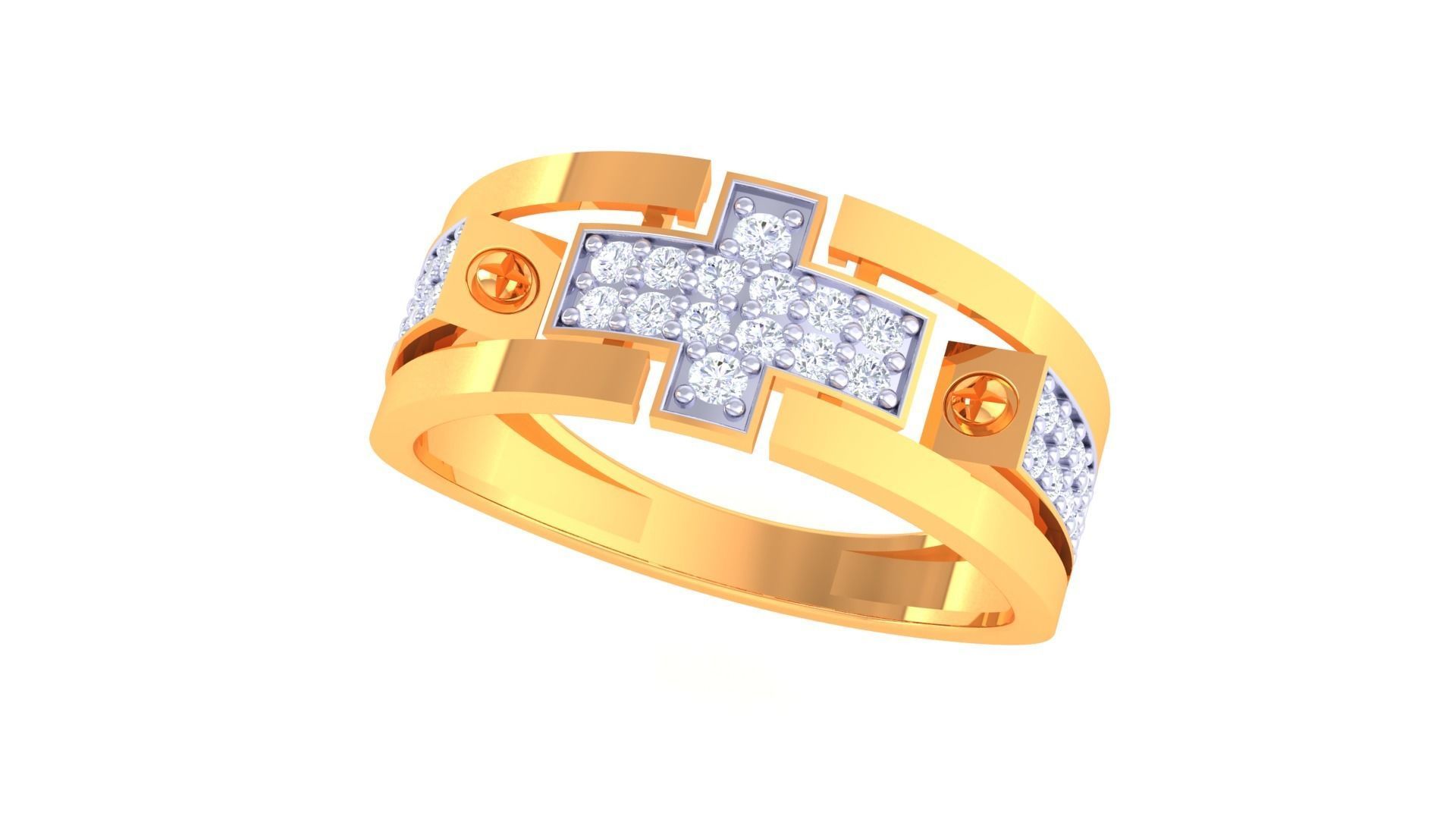 Cross Men Groom Gents Diamond Ring 3dm stl obj mtl 3mf glb 3D print model_2