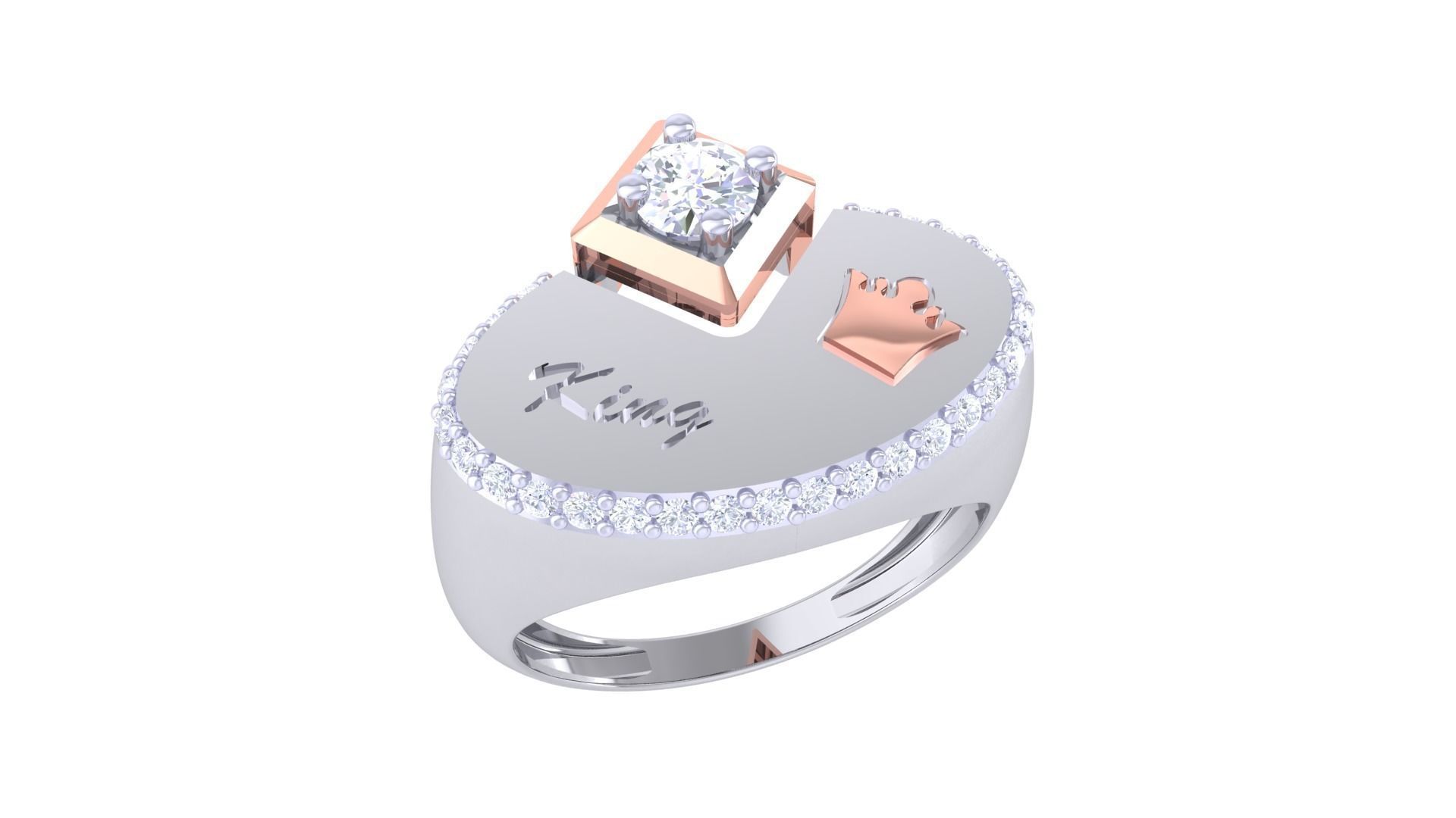 King Men Groom Gents Diamond Ring 3dm stl obj mtl 3mf glb 3D print model_3