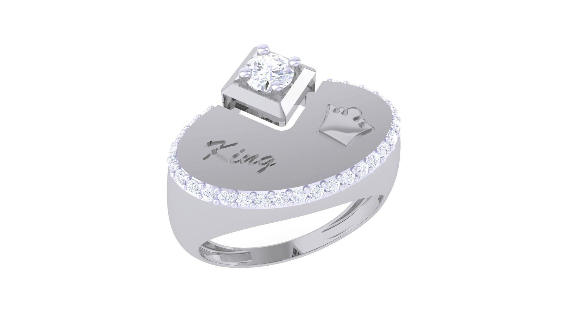 King Men Groom Gents Diamond Ring 3dm stl obj mtl 3mf glb 3D print model_1