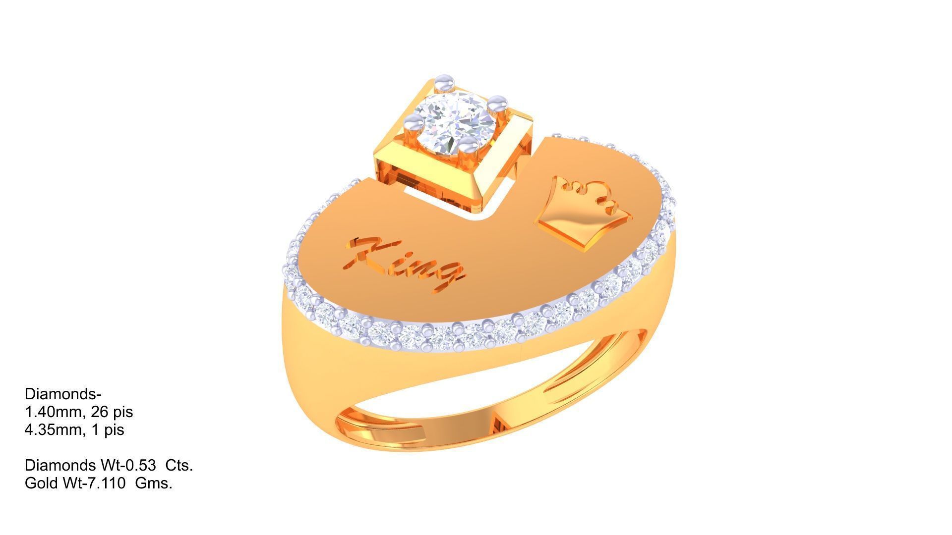 King Men Groom Gents Diamond Ring 3dm stl obj mtl 3mf glb 3D print model_4