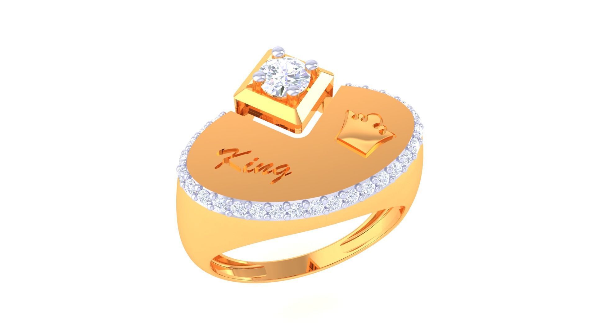 King Men Groom Gents Diamond Ring 3dm stl obj mtl 3mf glb 3D print model_2