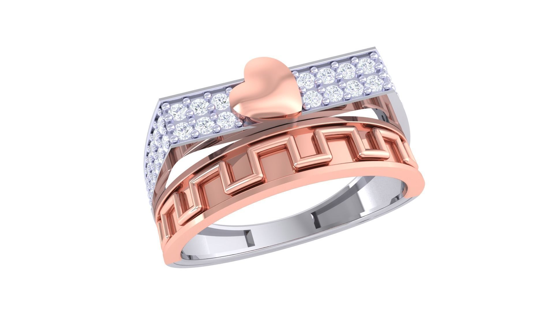 Heart Men Groom Gents Diamond Ring 3dm stl obj mtl 3mf glb 3D print model_3