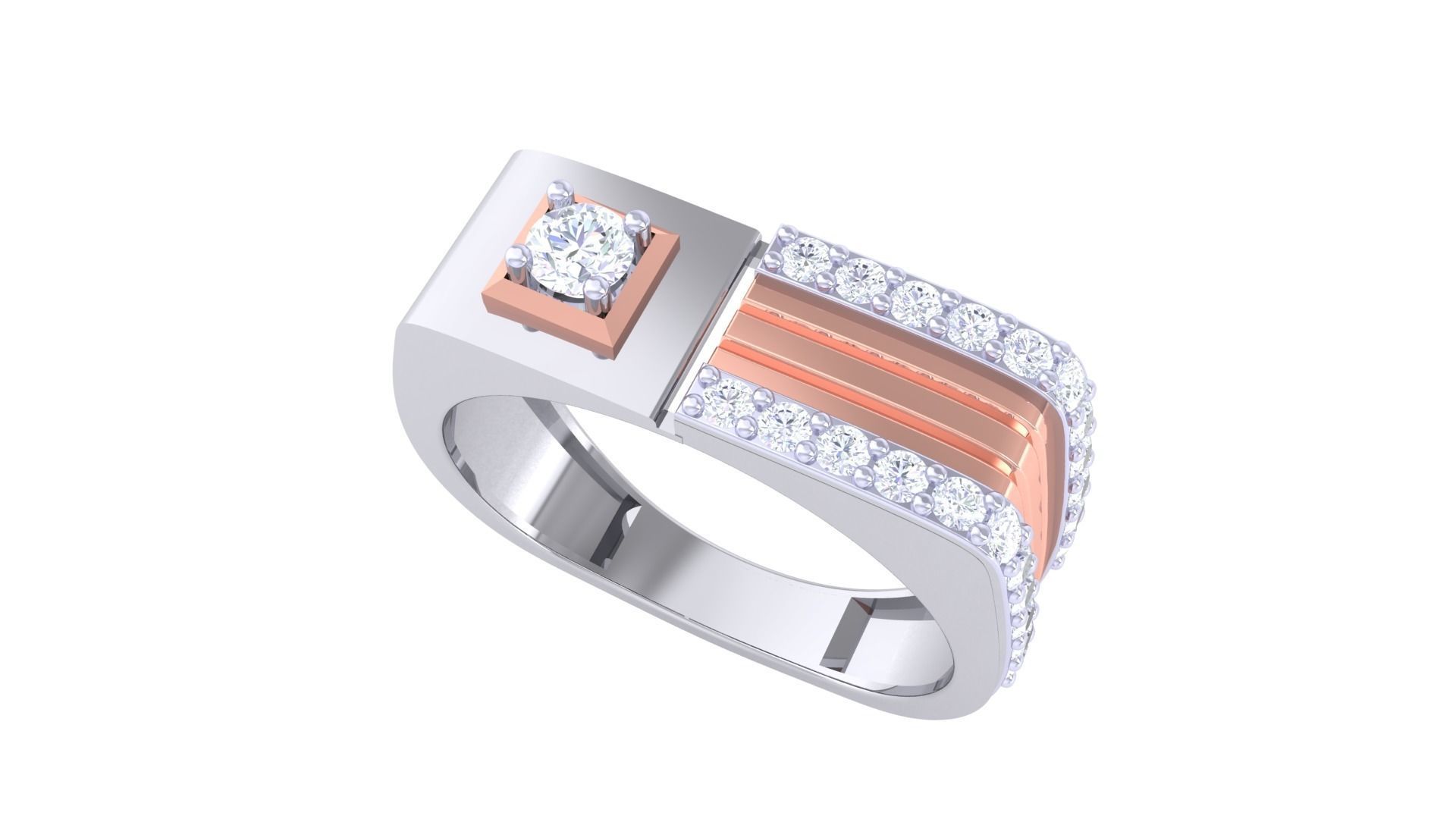 Solitaire Men Groom Gents Diamond Ring 3dm stl obj mtl 3mf glb 3D print model_3