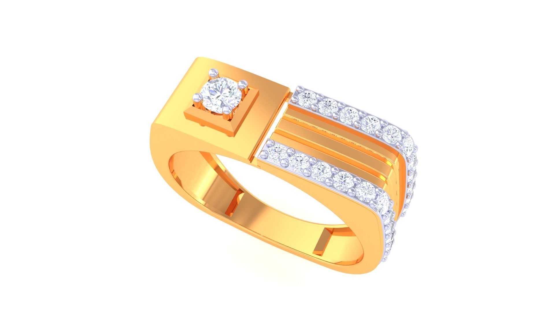 Solitaire Men Groom Gents Diamond Ring 3dm stl obj mtl 3mf glb 3D print model_2