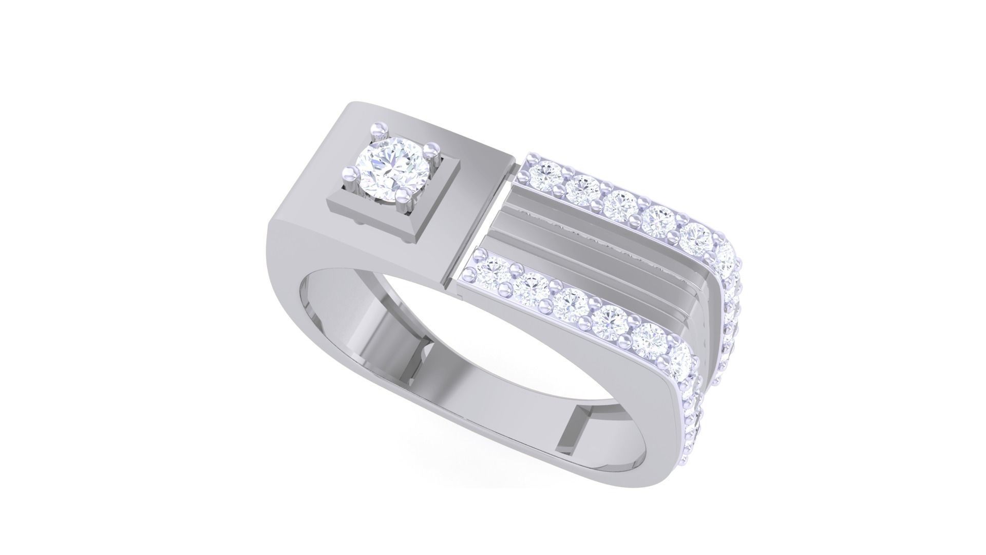 Solitaire Men Groom Gents Diamond Ring 3dm stl obj mtl 3mf glb 3D print model_1