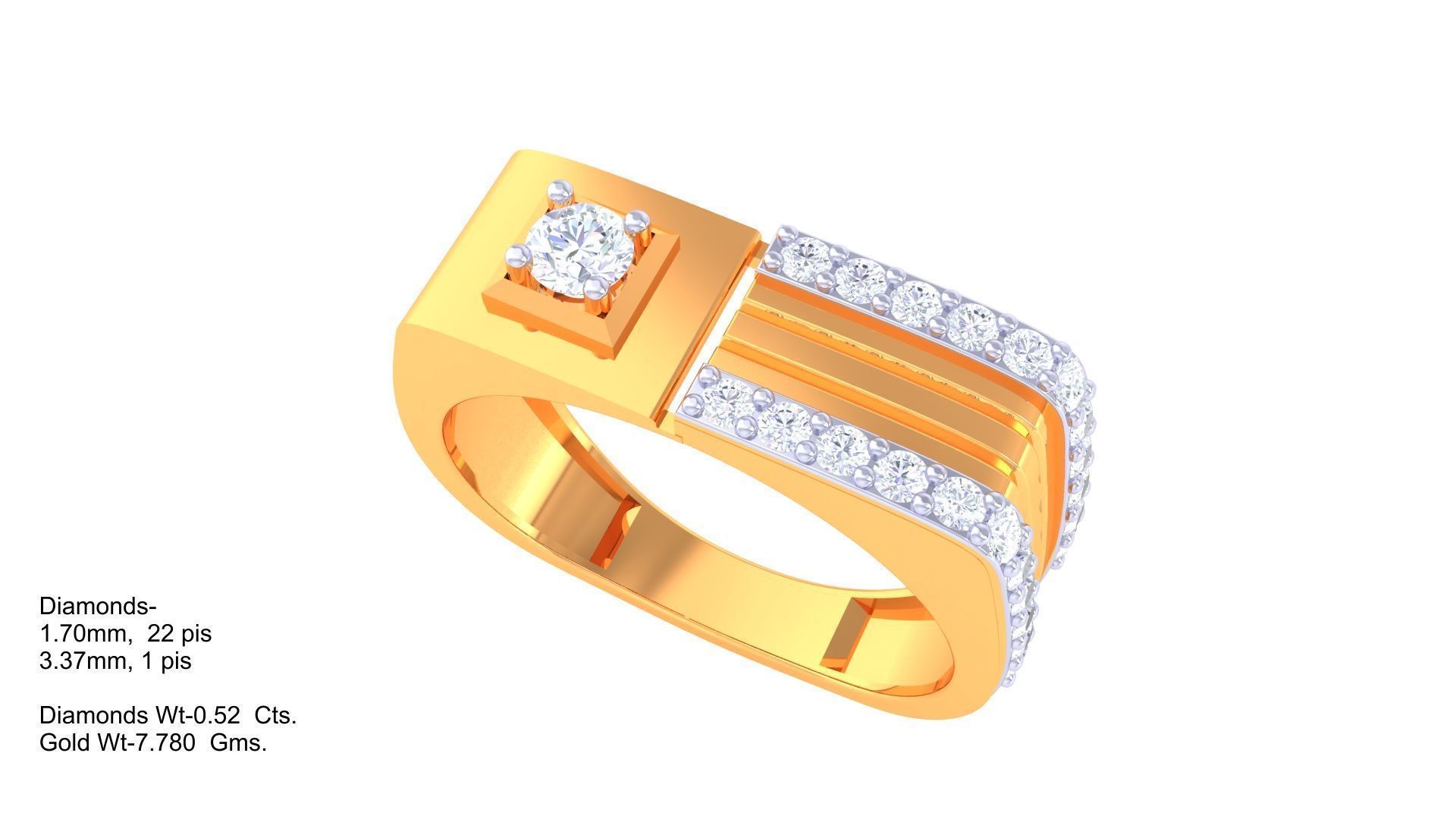 Solitaire Men Groom Gents Diamond Ring 3dm stl obj mtl 3mf glb 3D print model_4