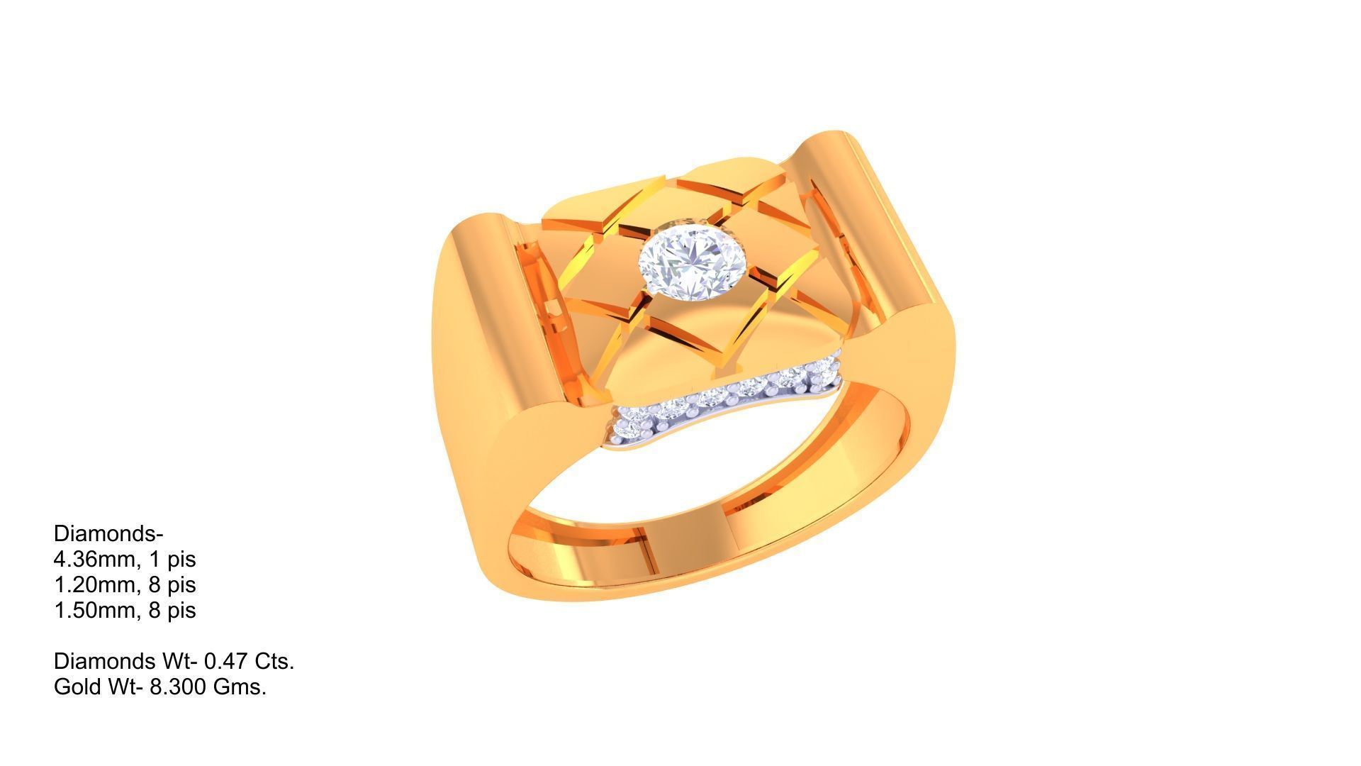 Solitaire Men Groom Gents Diamond Ring 3dm stl obj mtl 3mf glb 3D print model_3
