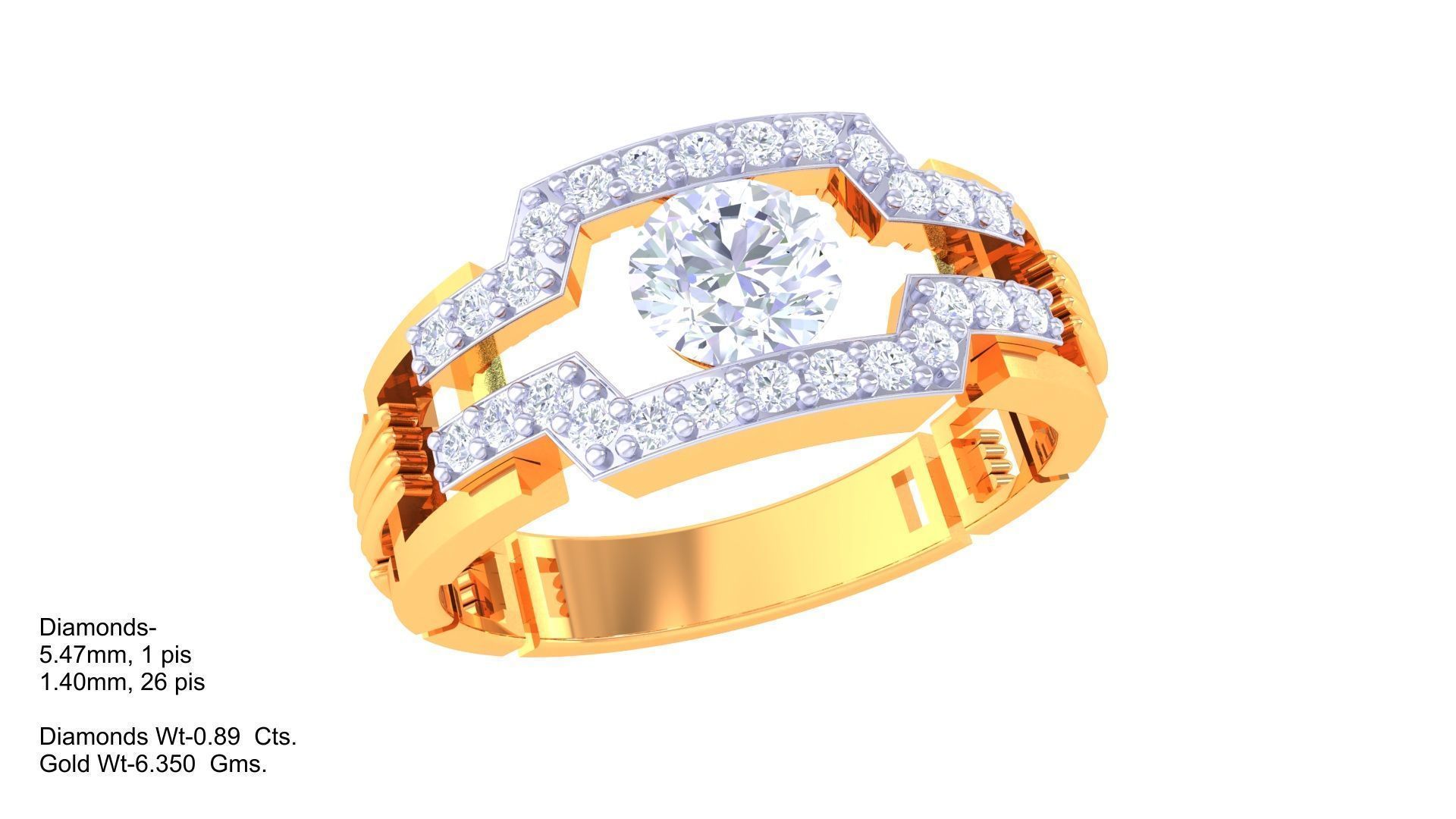 Solitaire Men Groom Gents Diamond Ring 3dm stl obj mtl 3mf glb 3D print model_3