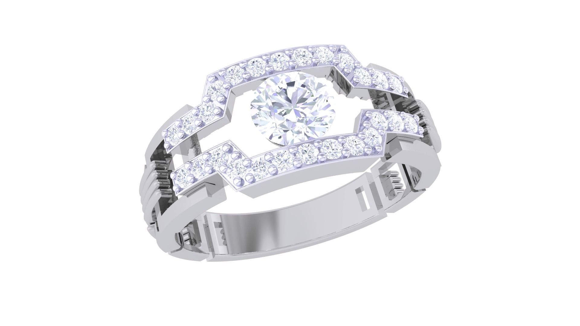 Solitaire Men Groom Gents Diamond Ring 3dm stl obj mtl 3mf glb 3D print model_1