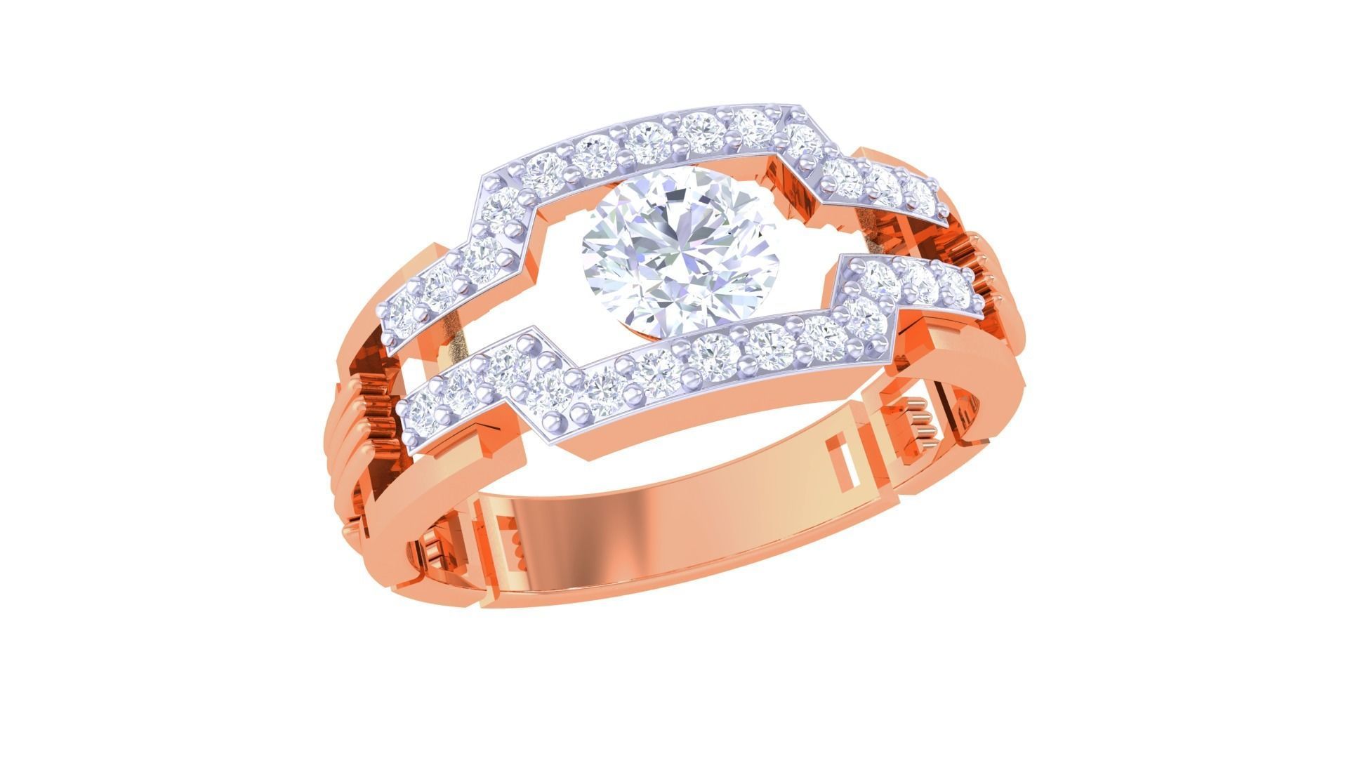 Solitaire Men Groom Gents Diamond Ring 3dm stl obj mtl 3mf glb 3D print model_4