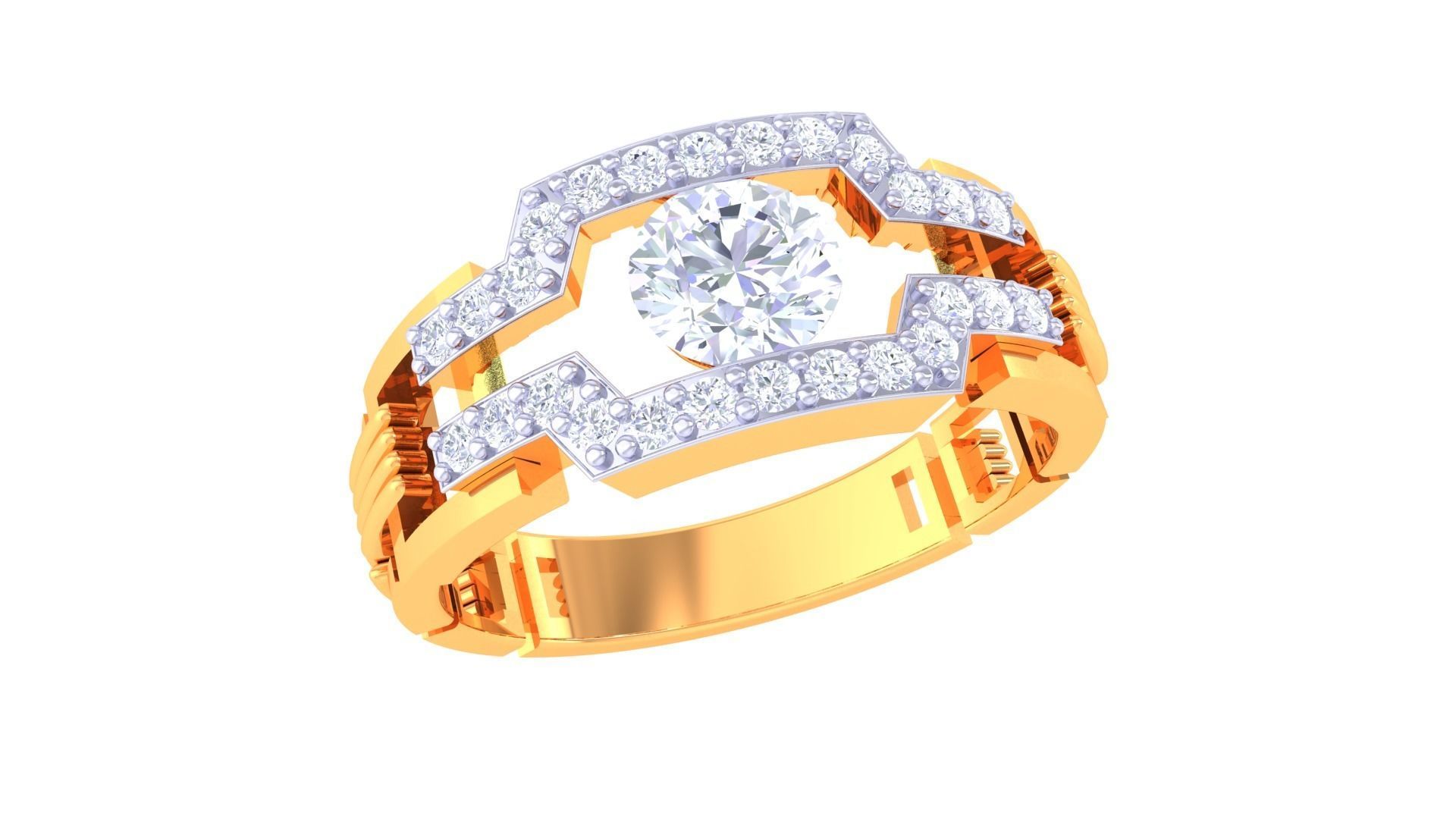 Solitaire Men Groom Gents Diamond Ring 3dm stl obj mtl 3mf glb 3D print model_2