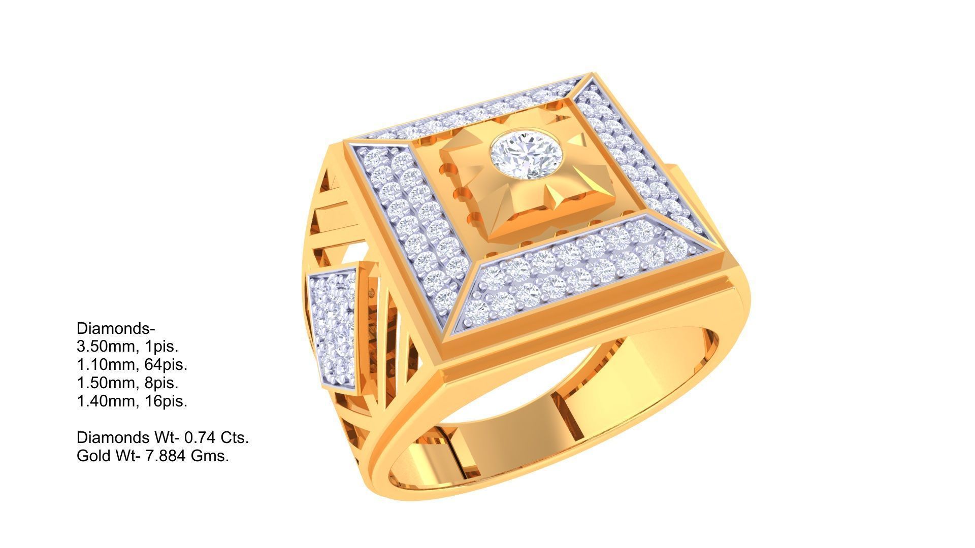 Solitaire Men Groom Gents Diamond Ring 3dm stl obj mtl 3mf glb 3D print model_4