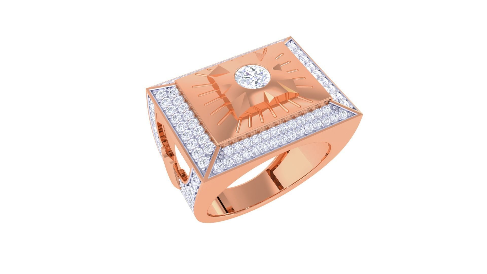 Solitaire Sun rays Men Groom Gents Diamond Ring 3dm stl obj mtl 3D print model_4