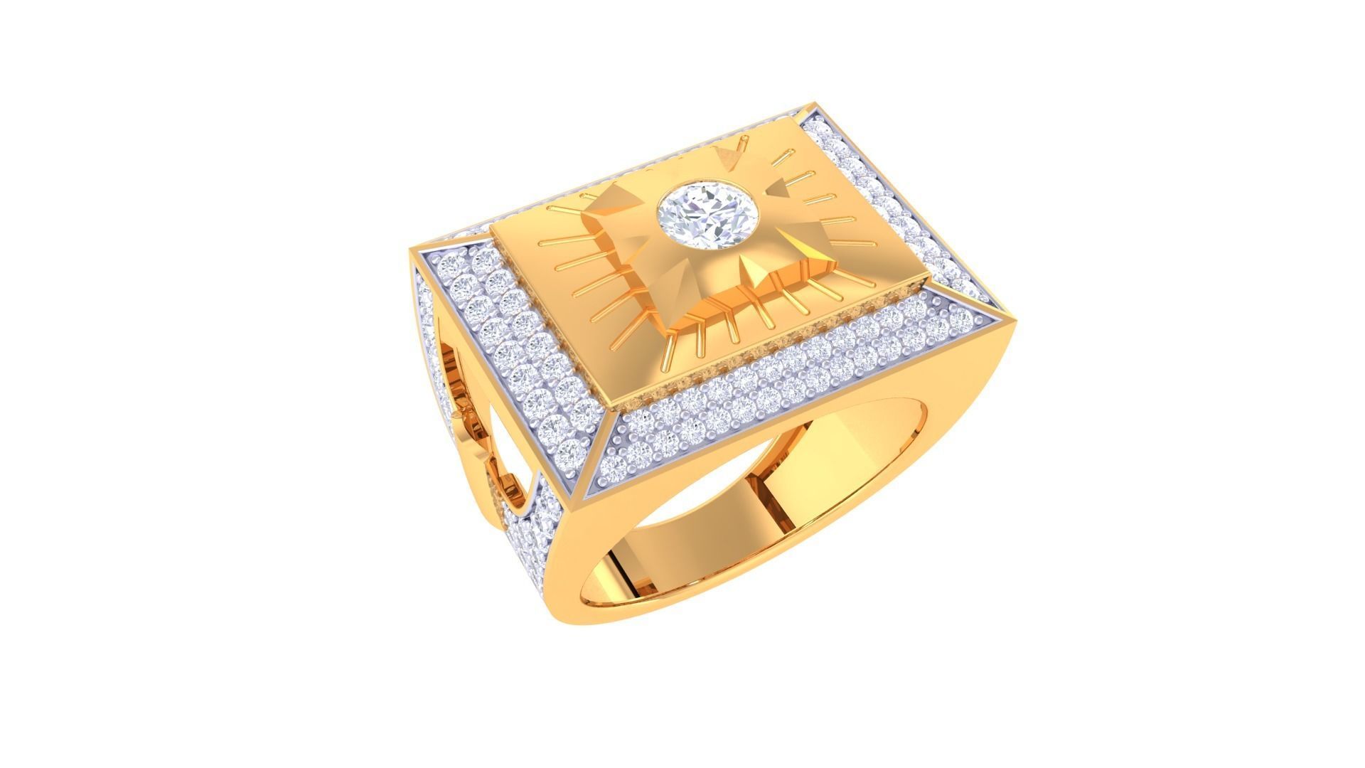 Solitaire Sun rays Men Groom Gents Diamond Ring 3dm stl obj mtl 3D print model_2