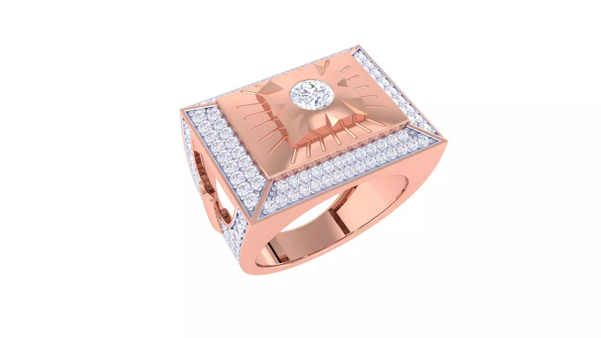 Solitaire Sun rays Men Groom Gents Diamond Ring 3dm stl obj mtl 3D print model_0