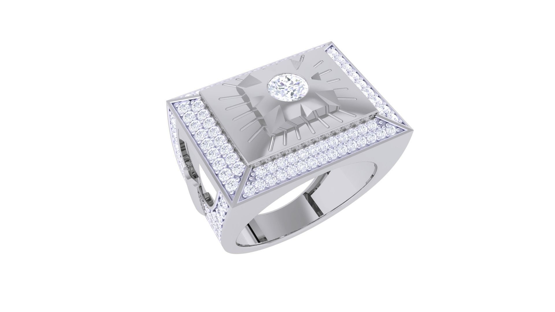Solitaire Sun rays Men Groom Gents Diamond Ring 3dm stl obj mtl 3D print model_1