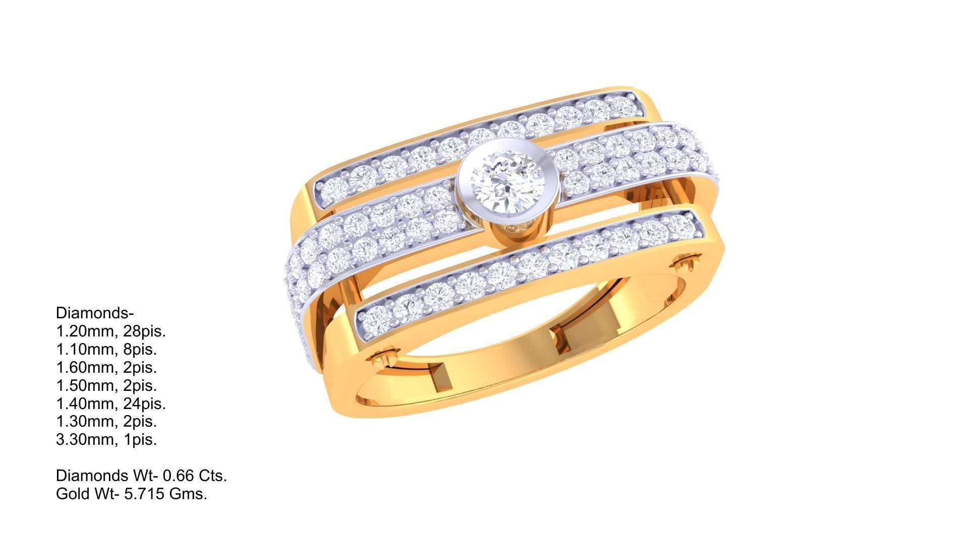 Solitaire Men Groom Gents Diamond Ring 3dm stl obj mtl 3mf glb 3D print model_4