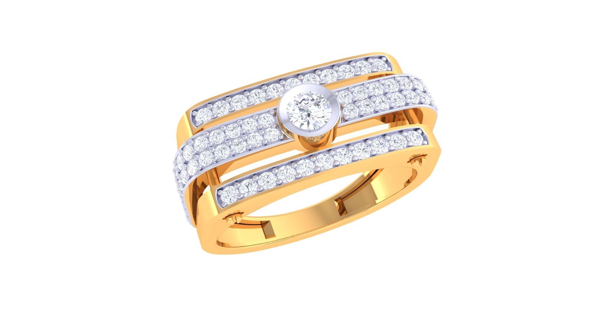 Solitaire Men Groom Gents Diamond Ring 3dm stl obj mtl 3mf glb 3D print model_2