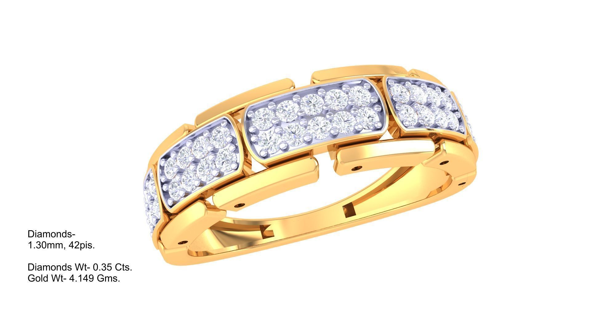 Chain Links Men Groom Gents Diamond Ring 3dm stl obj mtl 3mf glb 3D print model_4