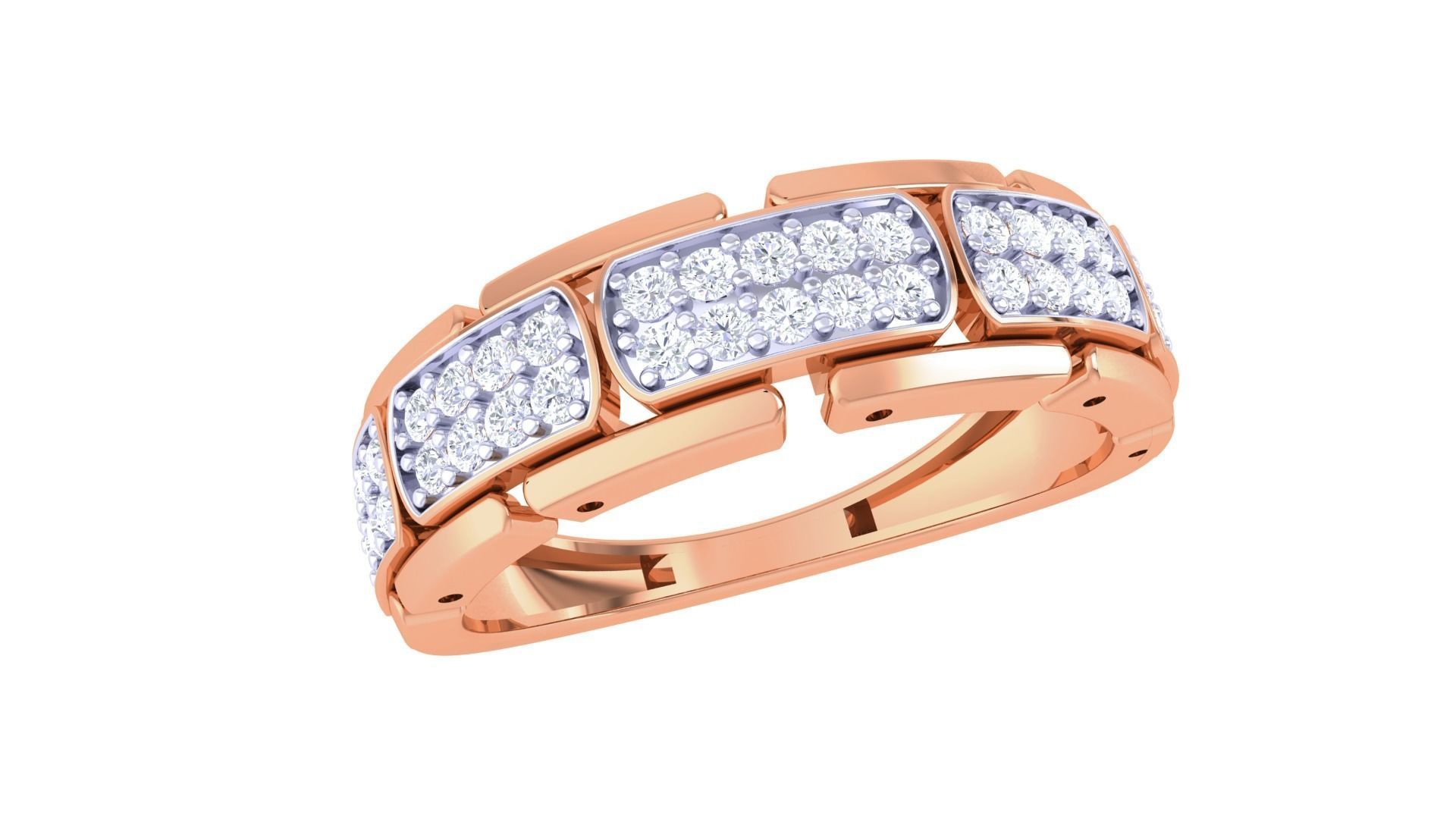 Chain Links Men Groom Gents Diamond Ring 3dm stl obj mtl 3mf glb 3D print model_6