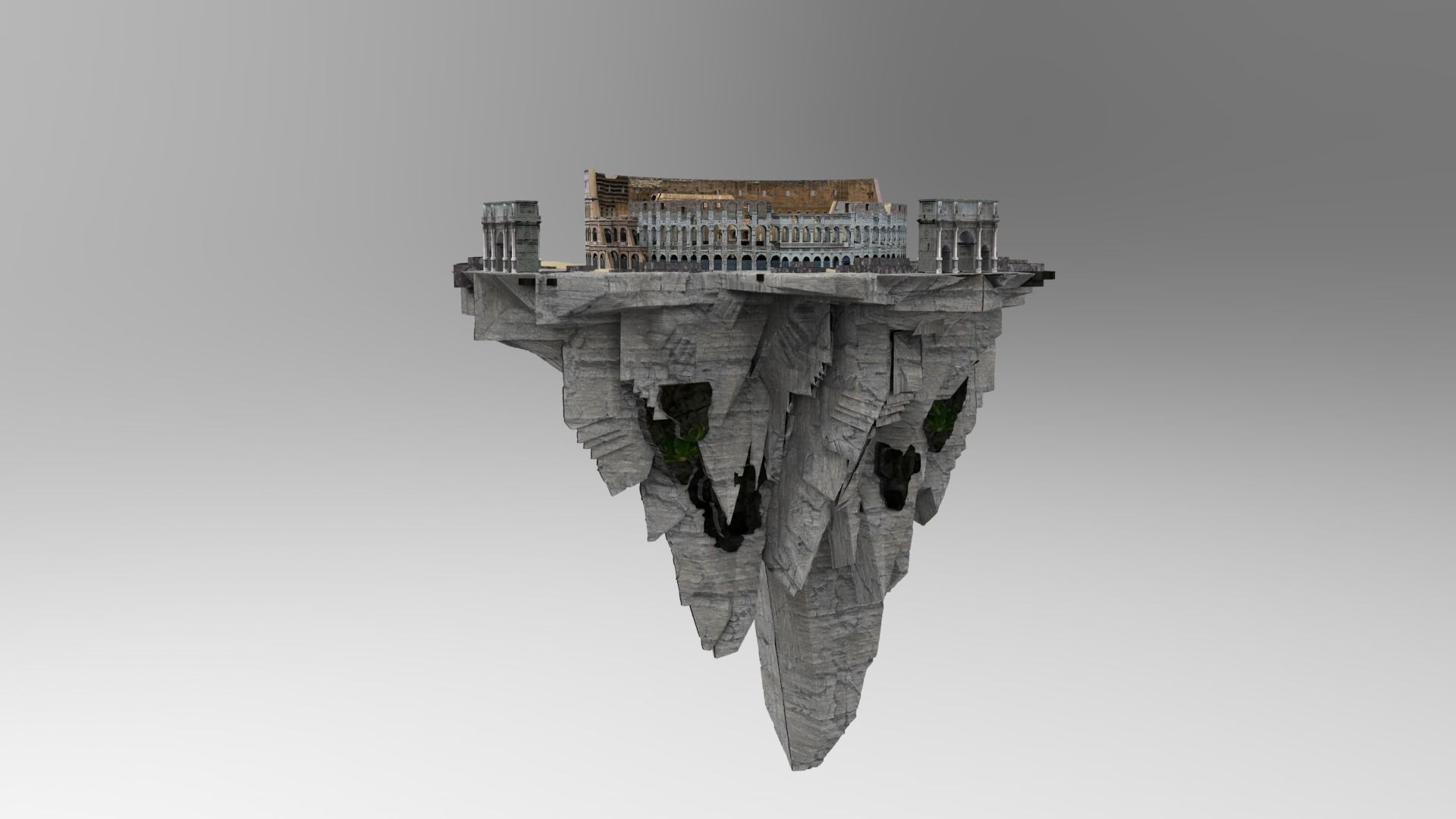 Flying island colosseum 3D model_5