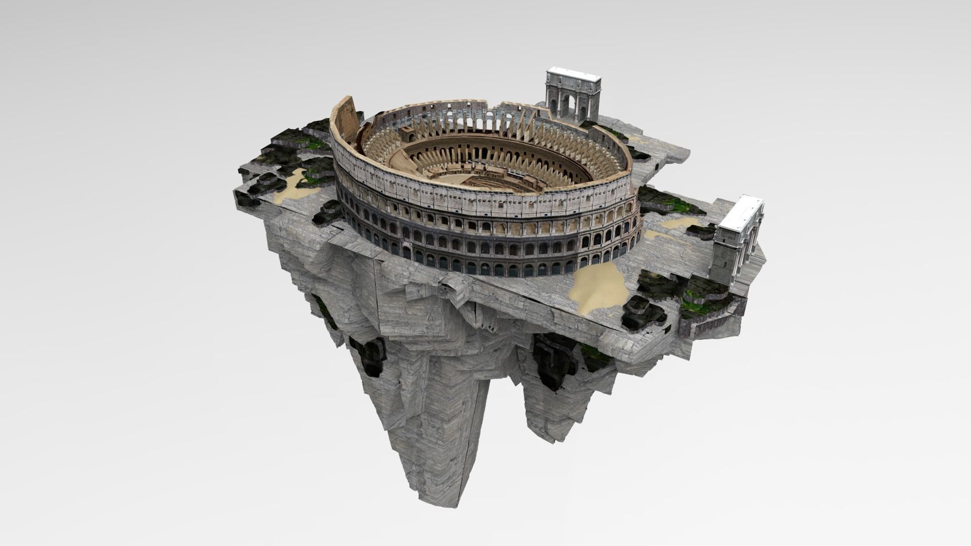 Flying island colosseum 3D model_8