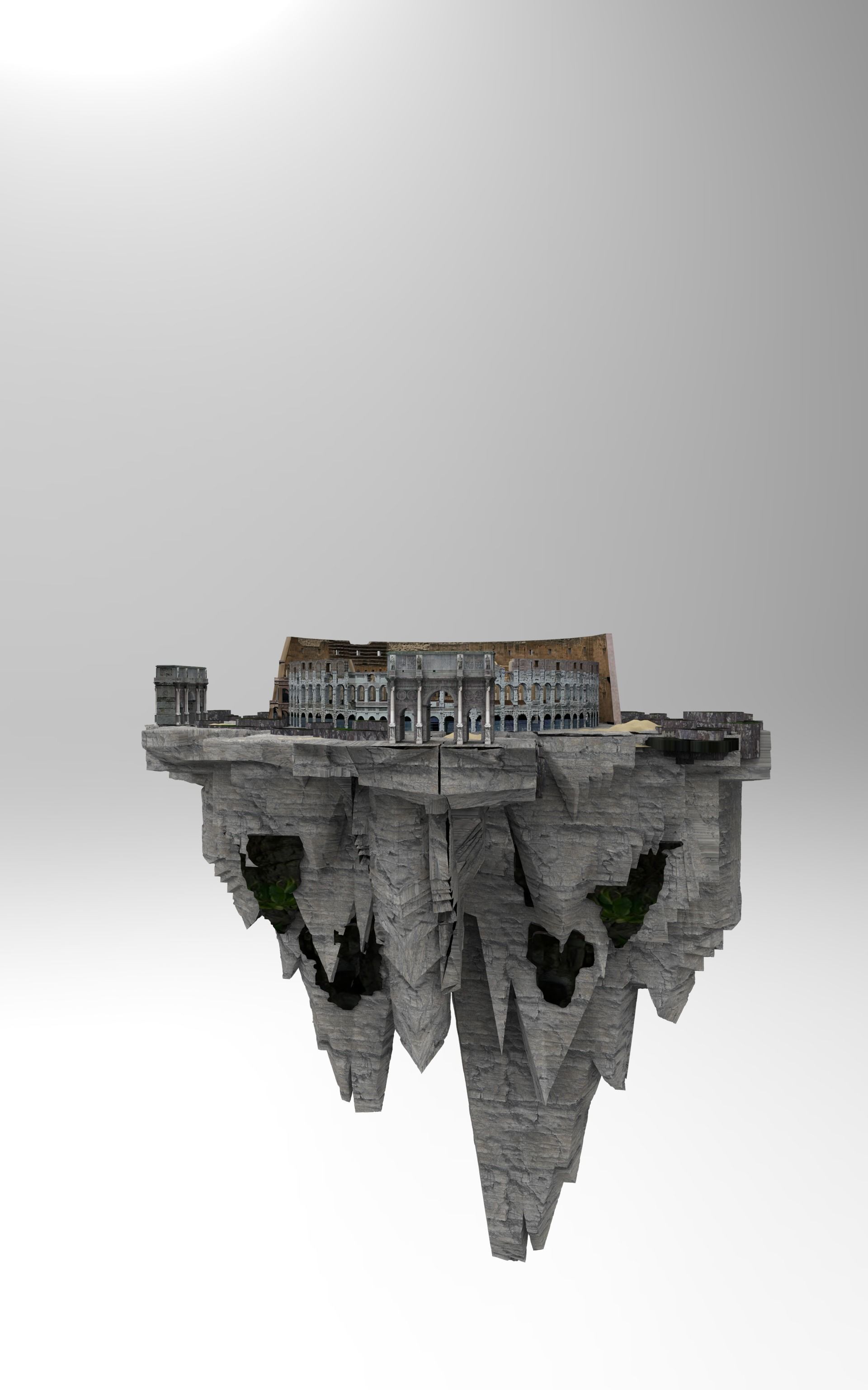 Flying island colosseum 3D model_1