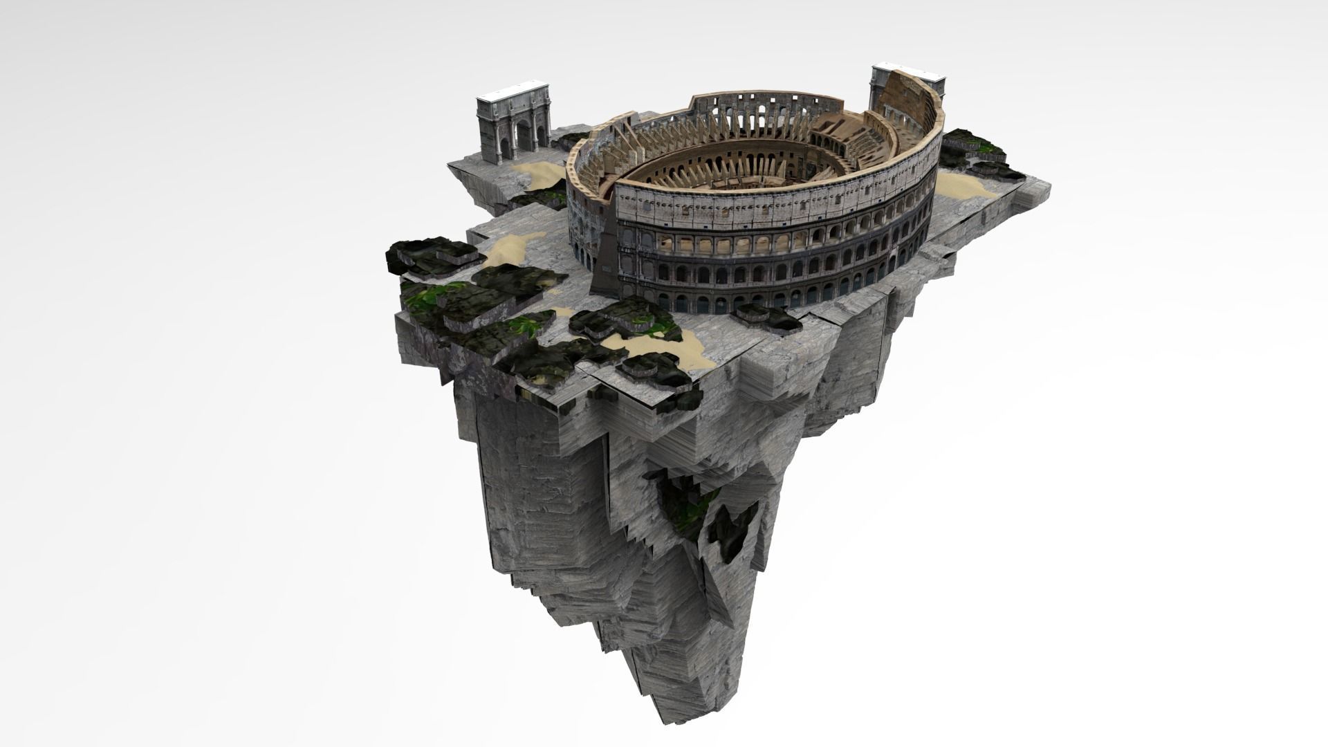 Flying island colosseum 3D model_9