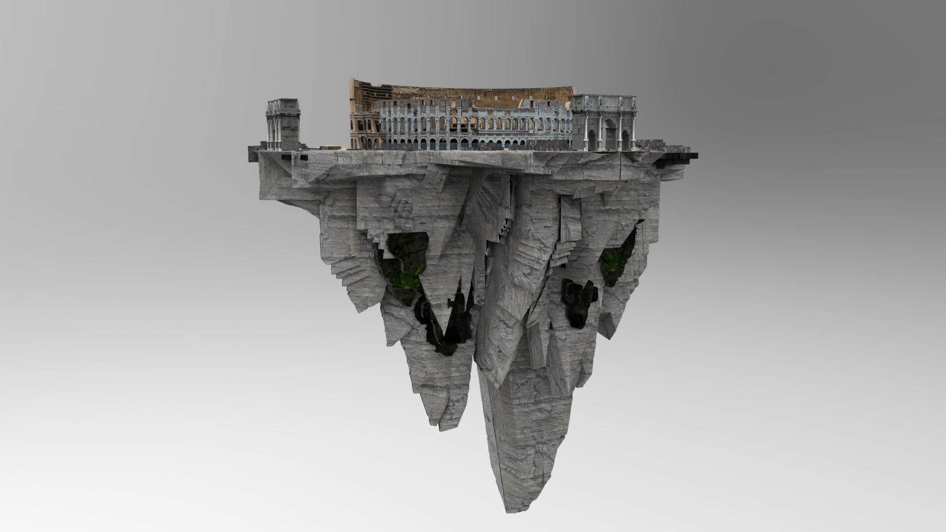 Flying island colosseum 3D model_7