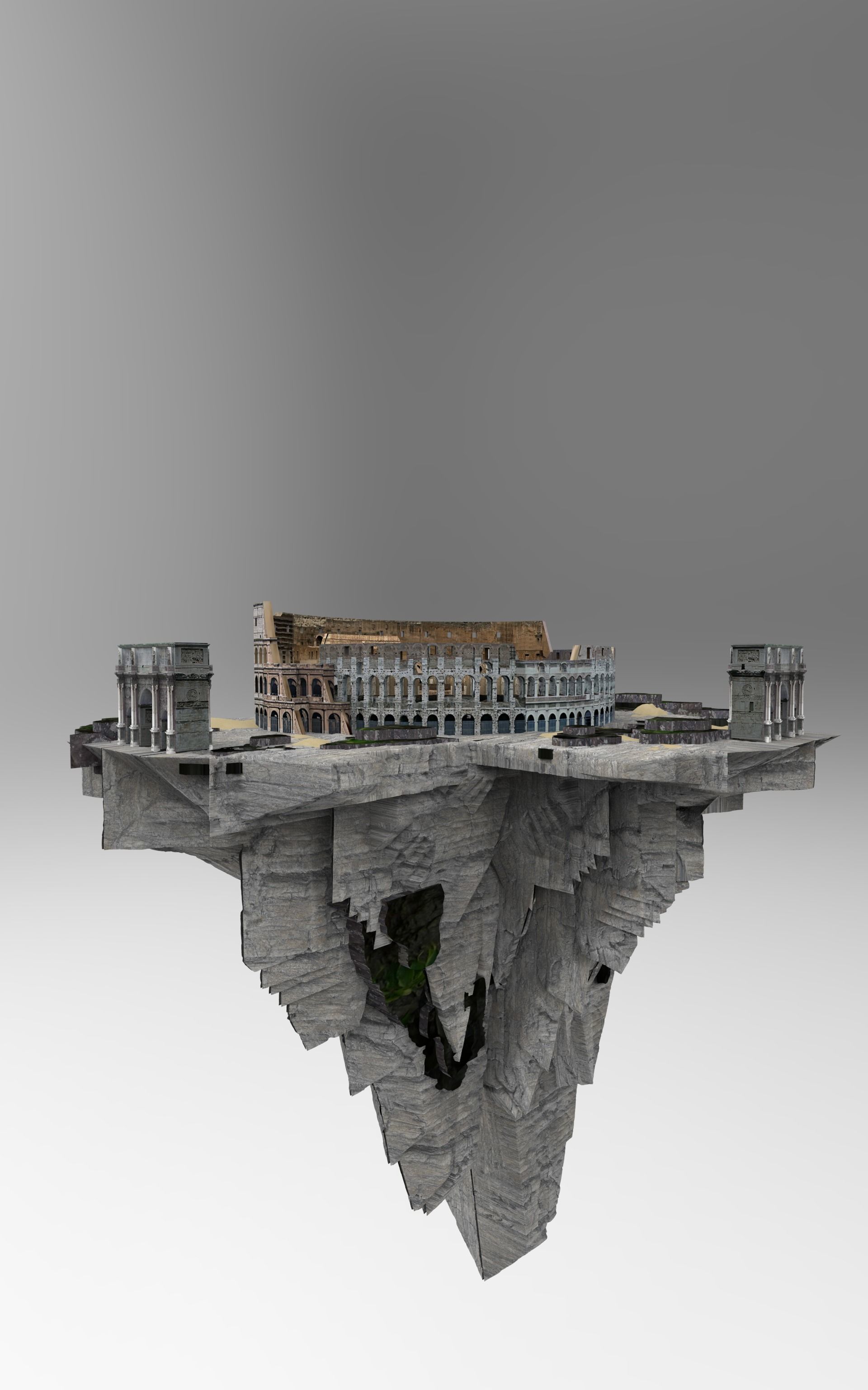 Flying island colosseum 3D model_3