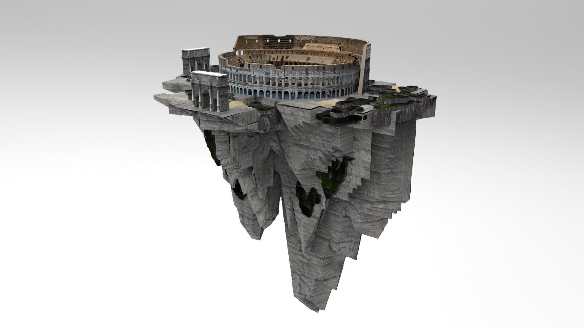 Flying island colosseum 3D model_6