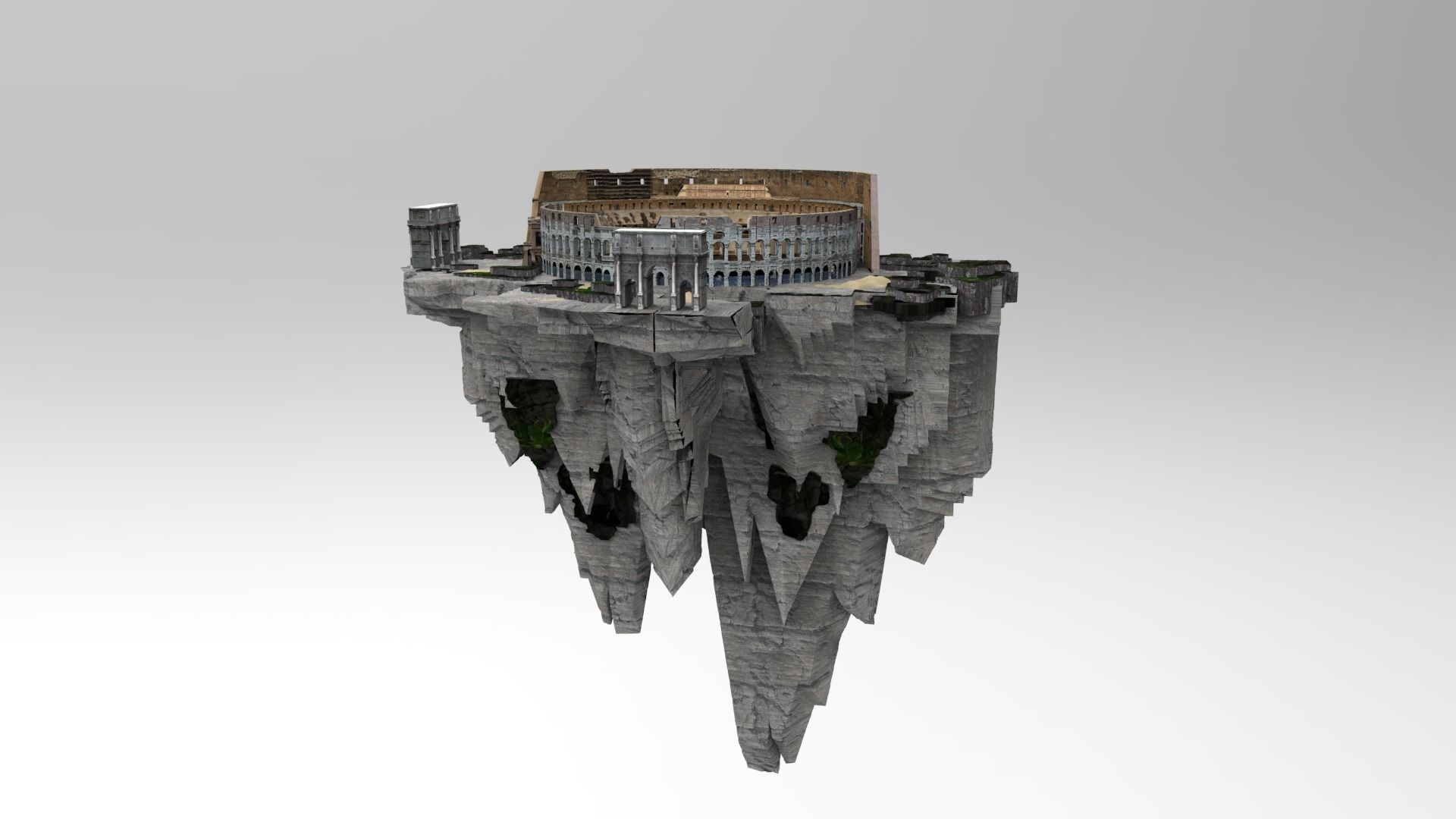 Flying island colosseum 3D model_4
