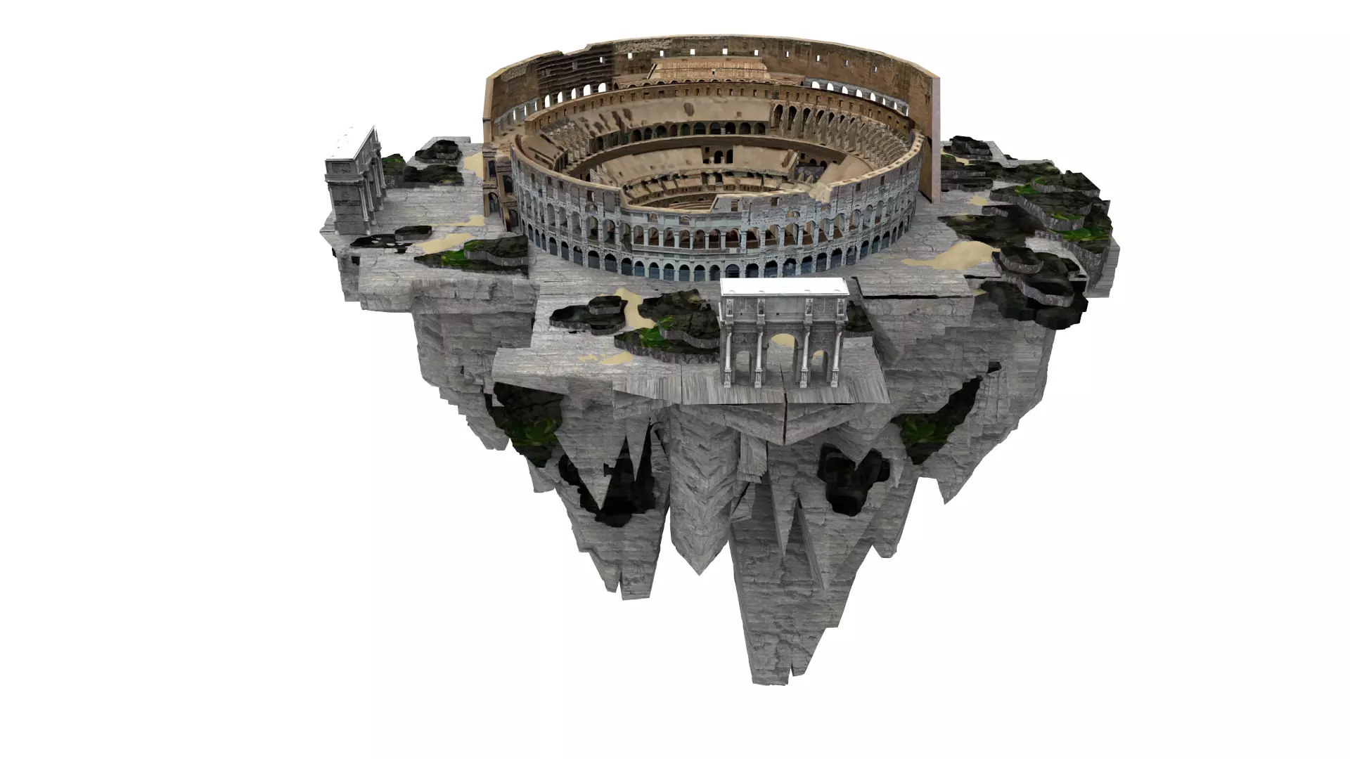 Flying island colosseum 3D model_0