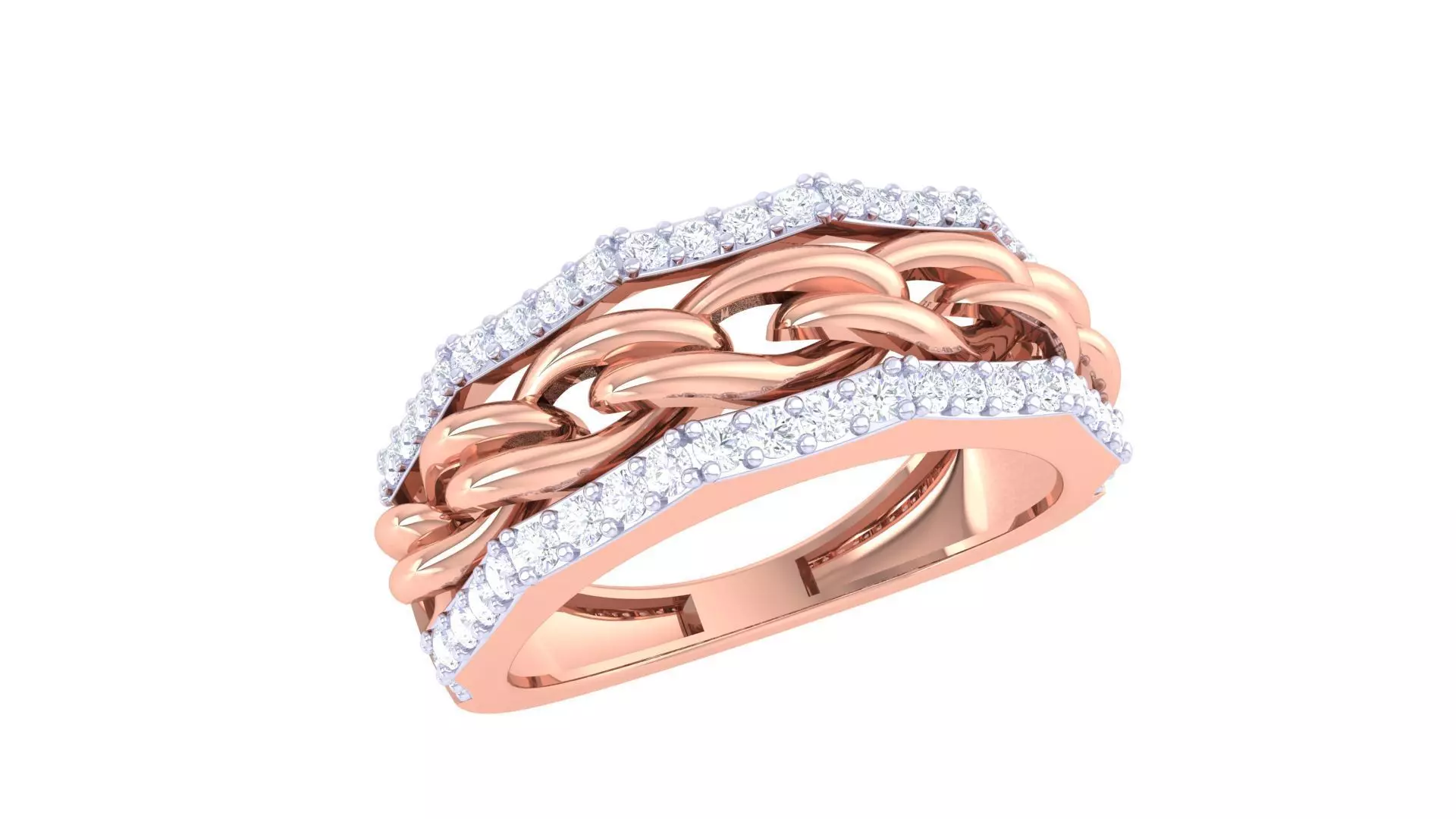 Cuban Chain Mesh Link Men Groom Gents Diamond Ring 3dm stl obj 3D print model_0