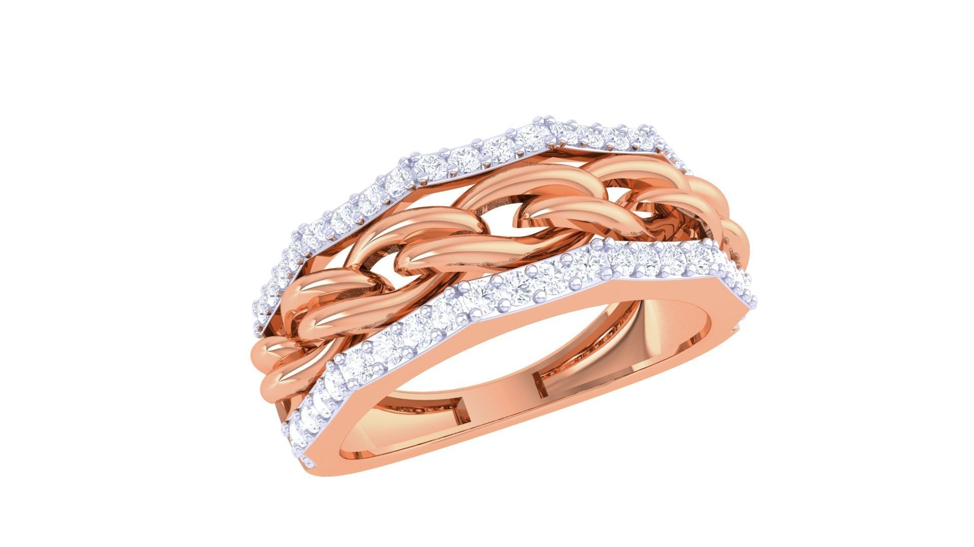 Cuban Chain Mesh Link Men Groom Gents Diamond Ring 3dm stl obj 3D print model_5