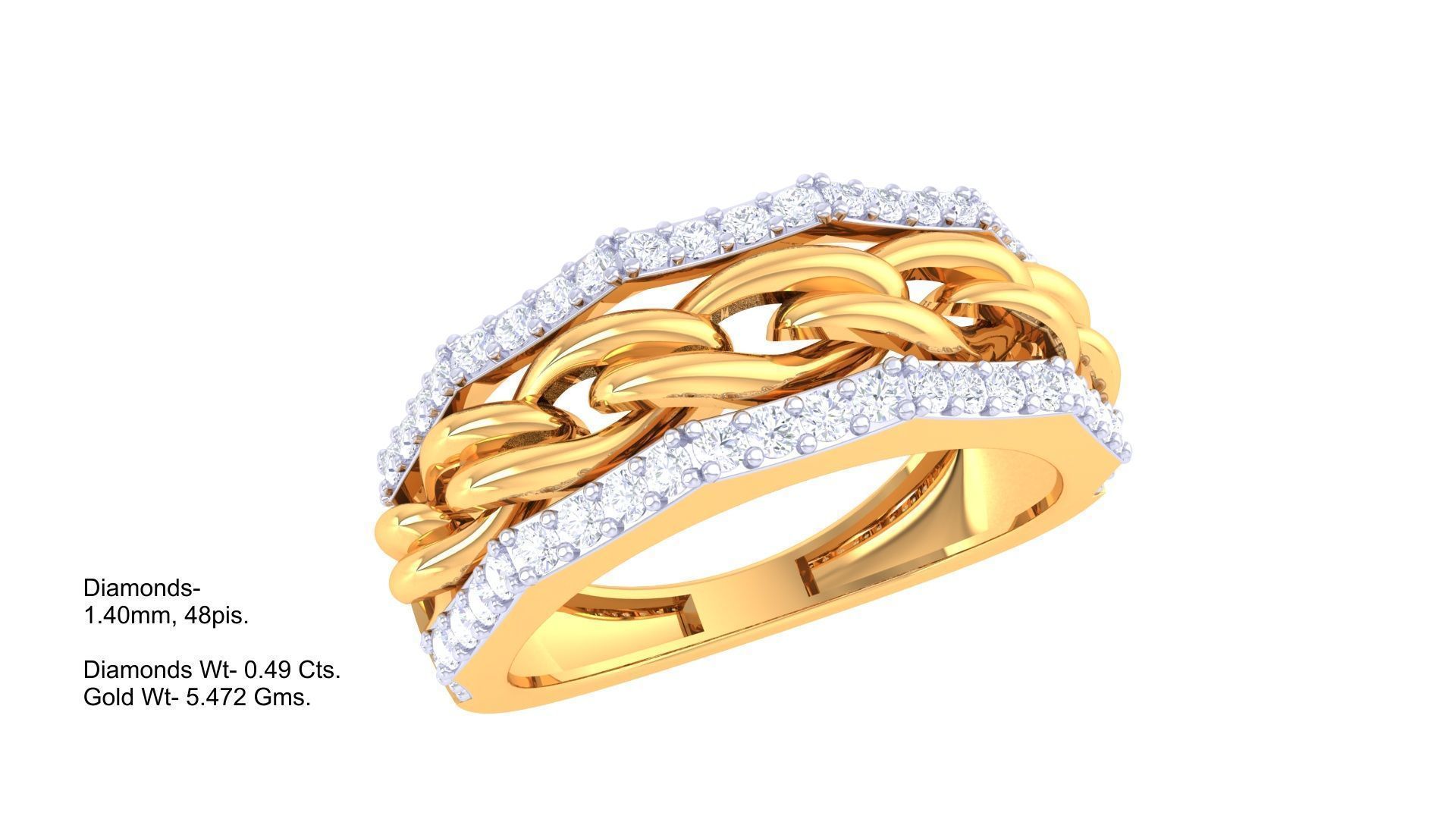 Cuban Chain Mesh Link Men Groom Gents Diamond Ring 3dm stl obj 3D print model_3