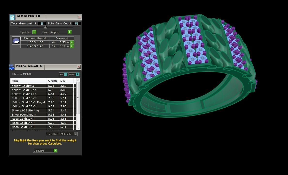 Cuban Chain Link Men Groom Gents Diamond Ring 3dm stl obj mtl 3D print model_3